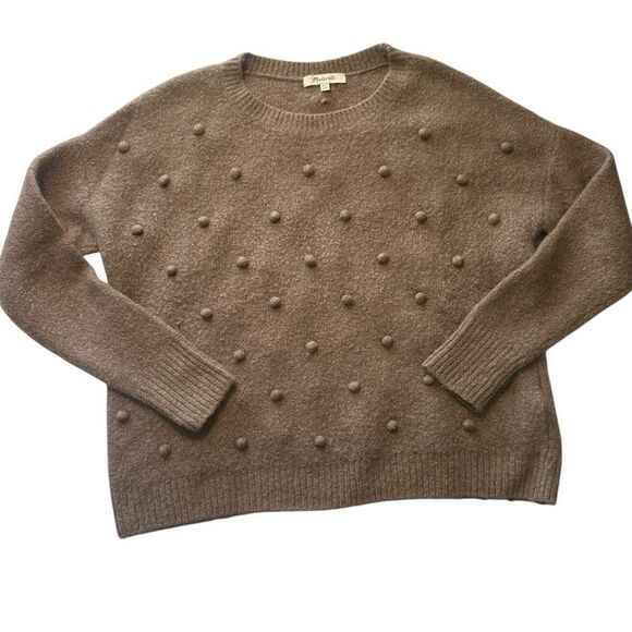Madewell Alpaca Merino Wool Raised Dot Bobble Pom Pom taupe Sweater xxs - Picture 2 of 4